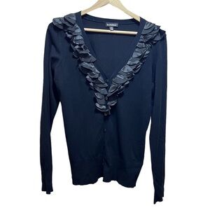 Le Chateau Black Vneck Ruffle Cardigan  Size Small